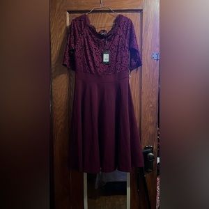 Burgundy lace top floral dress, size extra large